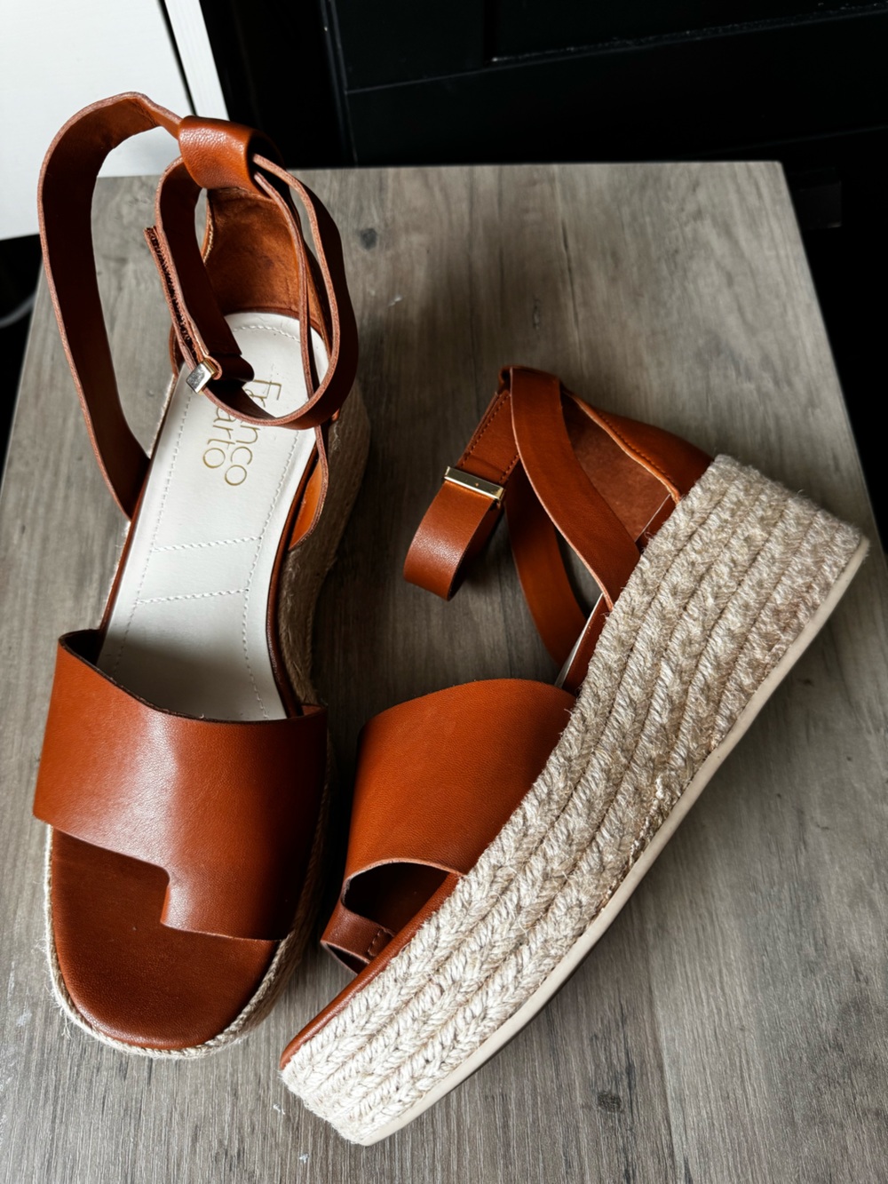 Franco Sarto Brown Leather Espadrille Platform Sandals